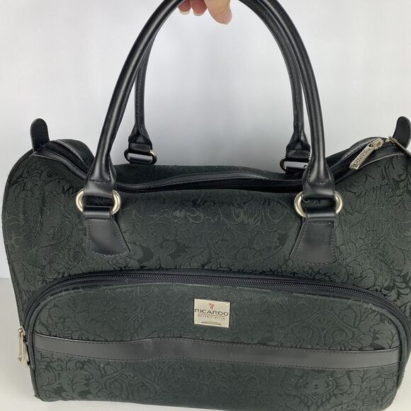 VTG Ricardo Beverly Hills Carry On Travel Bag Black Floral Tapestry Luggage Bag - Picture 2 of 15